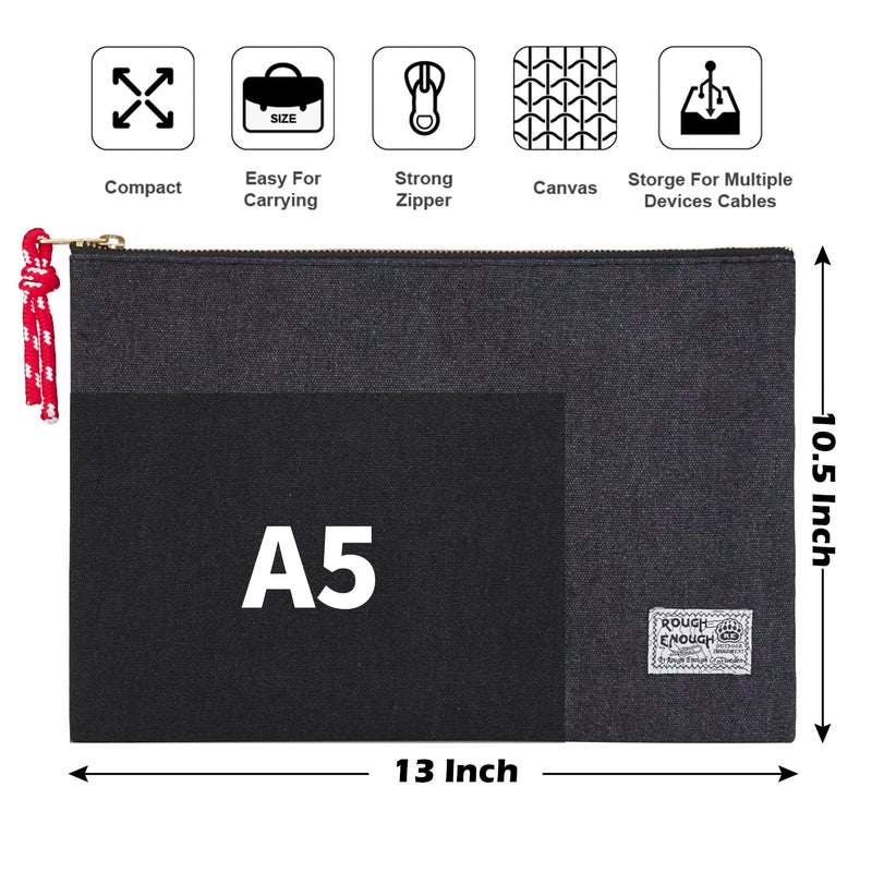 RE ROUGH ENOUGH Rough Enough Important Document Organizer Holder Safe File Folder Bag Letter Size with Zipper for Office School College Teacher Art Supplies Canvas - Image 2